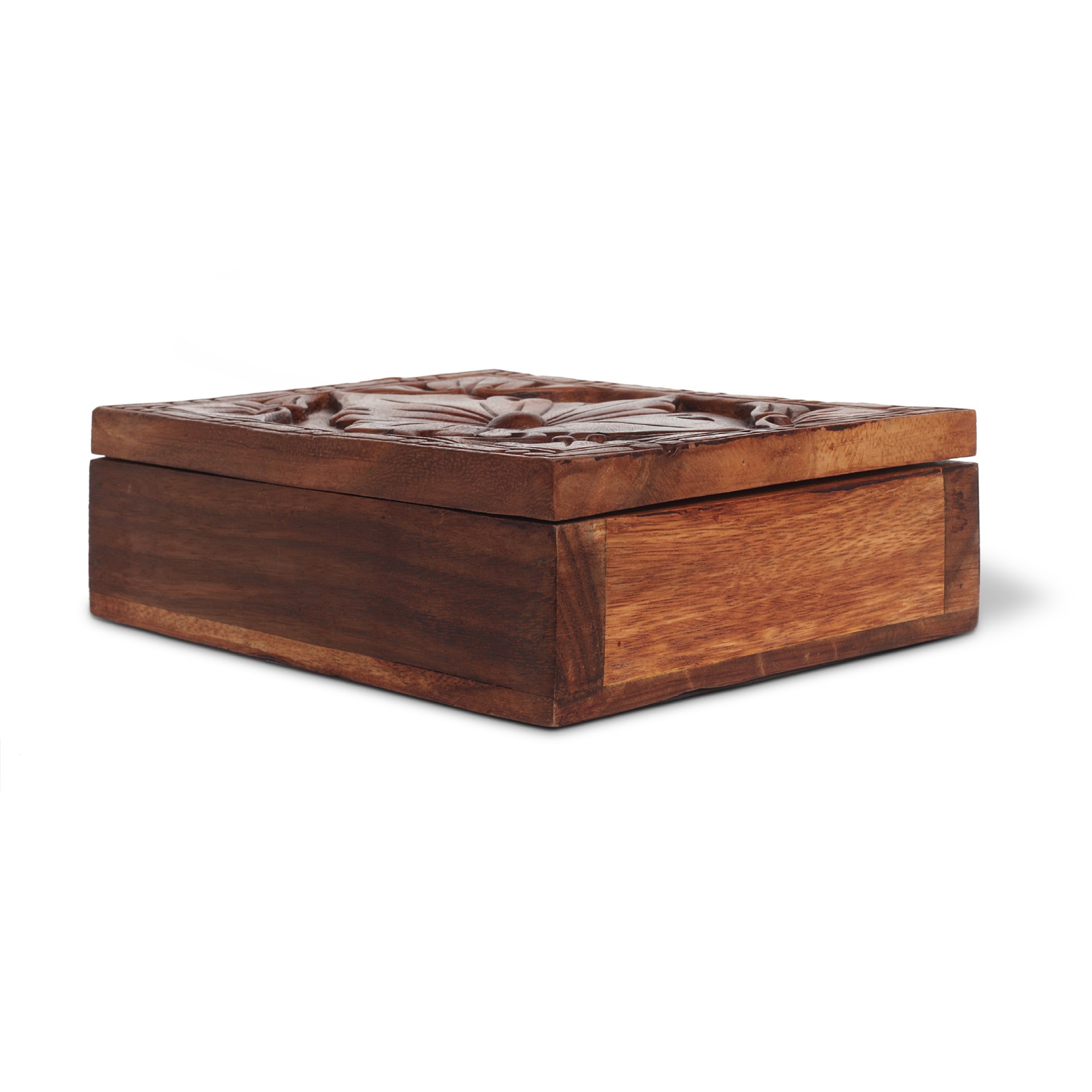 Box mit Blumen-Schnitzerei, braun, B 25 cm, L 18 cm, H 7 cm von fischer's lagerhaus