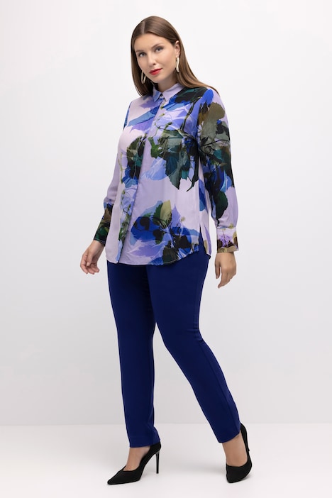 Bluse, Seidenmix, florales Design, Hemdkragen, Langarm