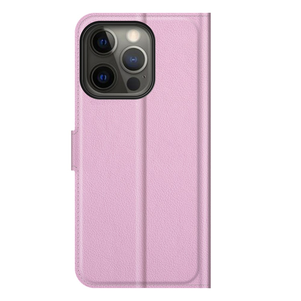 iPhone 13 Pro Leder Tasche Flip Cover Litchi Look - Rosa