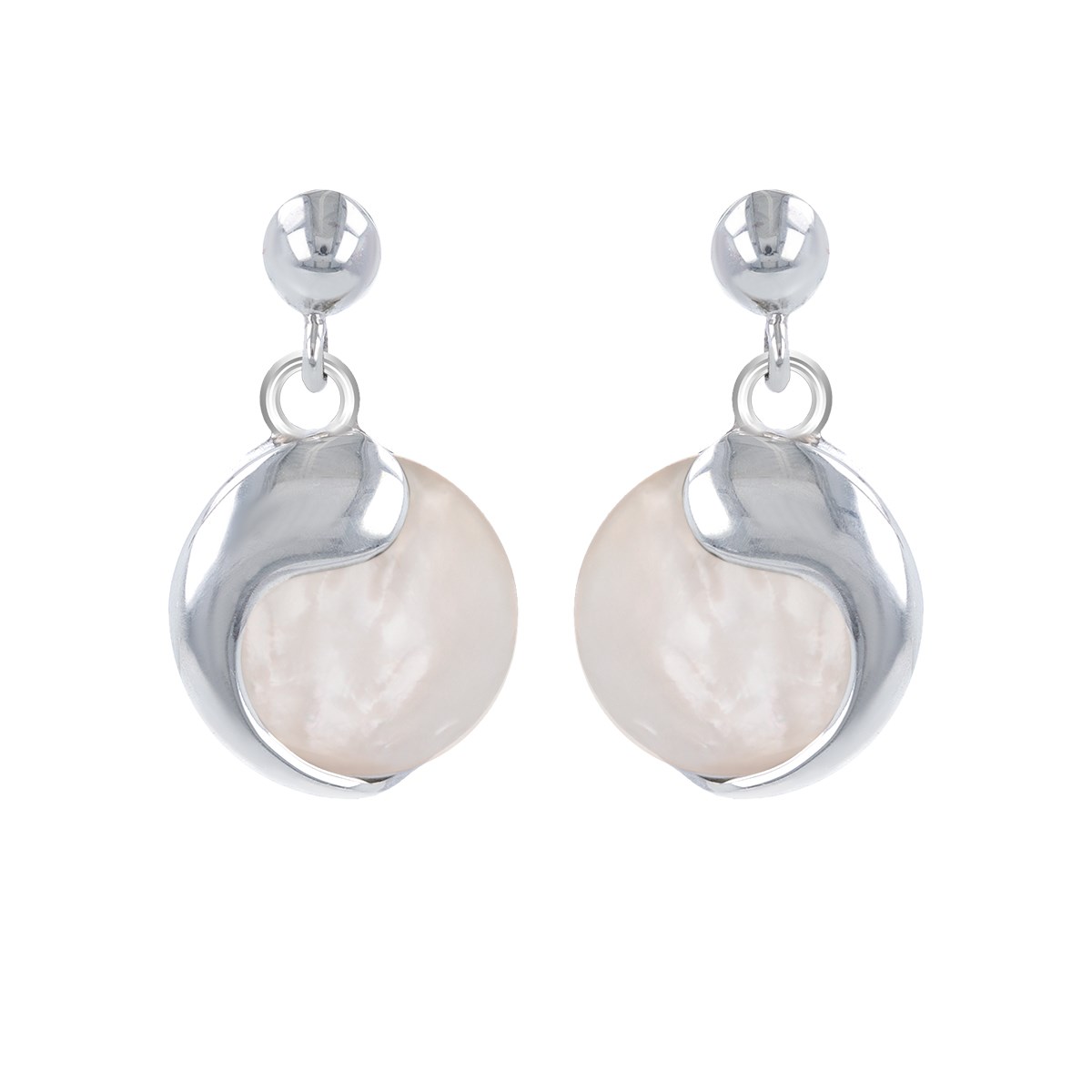 Boucles d'oreille nacre blanche et virgule d' argent 925-000