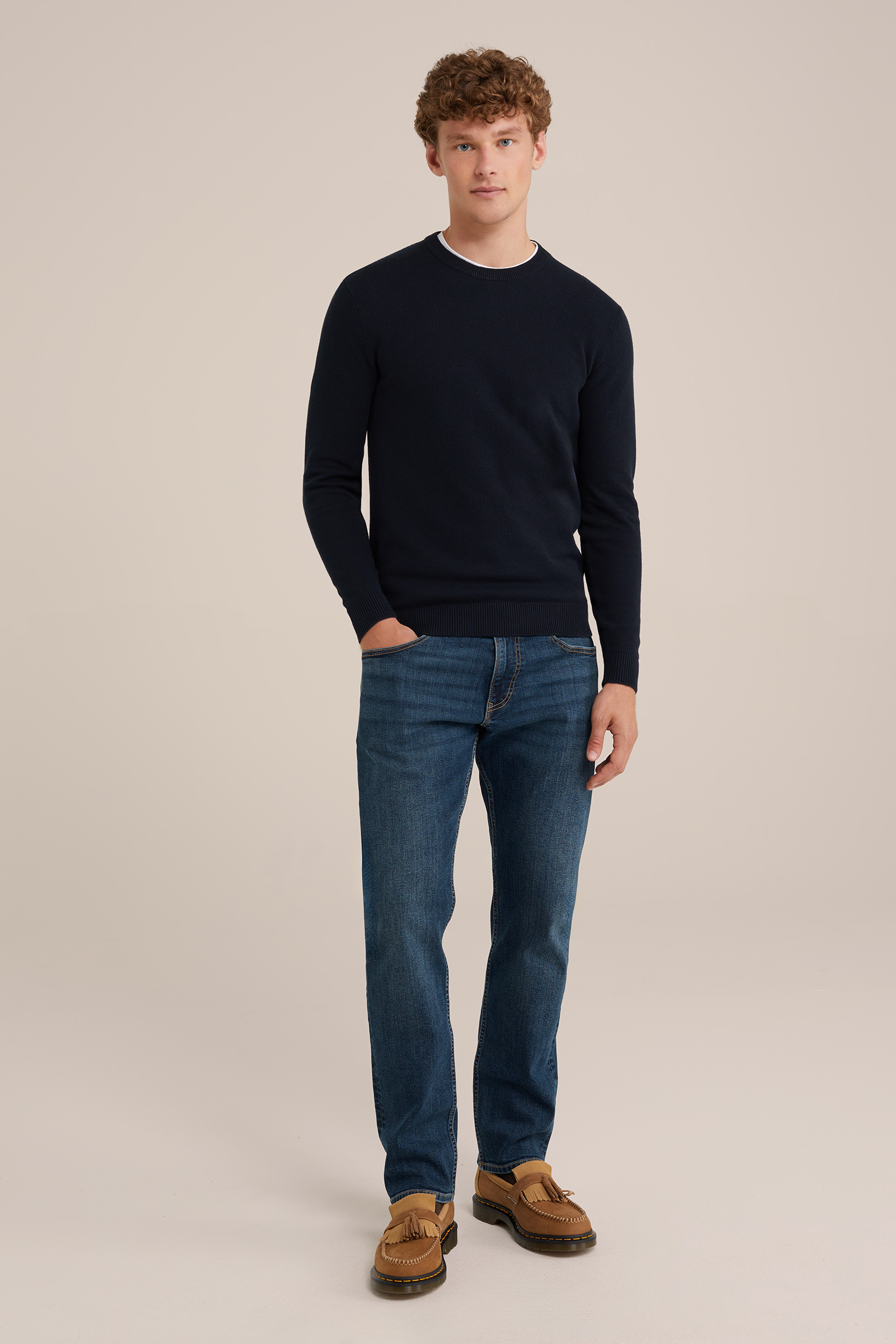 trui met structuur WE Fashion Donkerblauw