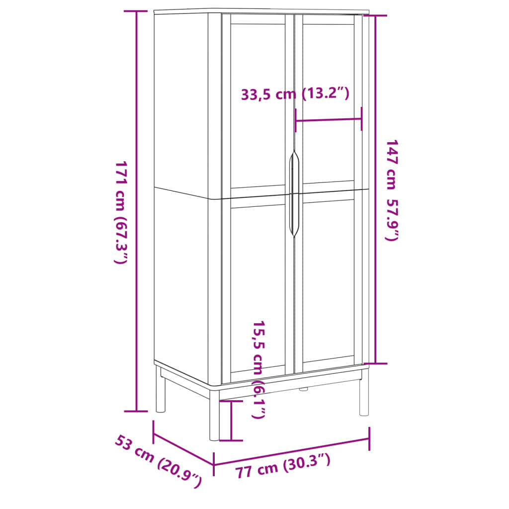 vidaXL FLORO Kledingkast Wit 77x53x171 cm Massief grenenhout