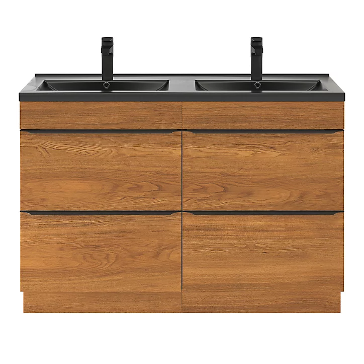 Ensemble salle de bains l.120 cm meuble à poser Imandra décor noyer + plan vasque céramique noir