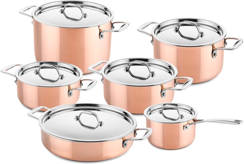 DUCQ - Koperen Pannenset - 6-delig - Inclusief Deksel