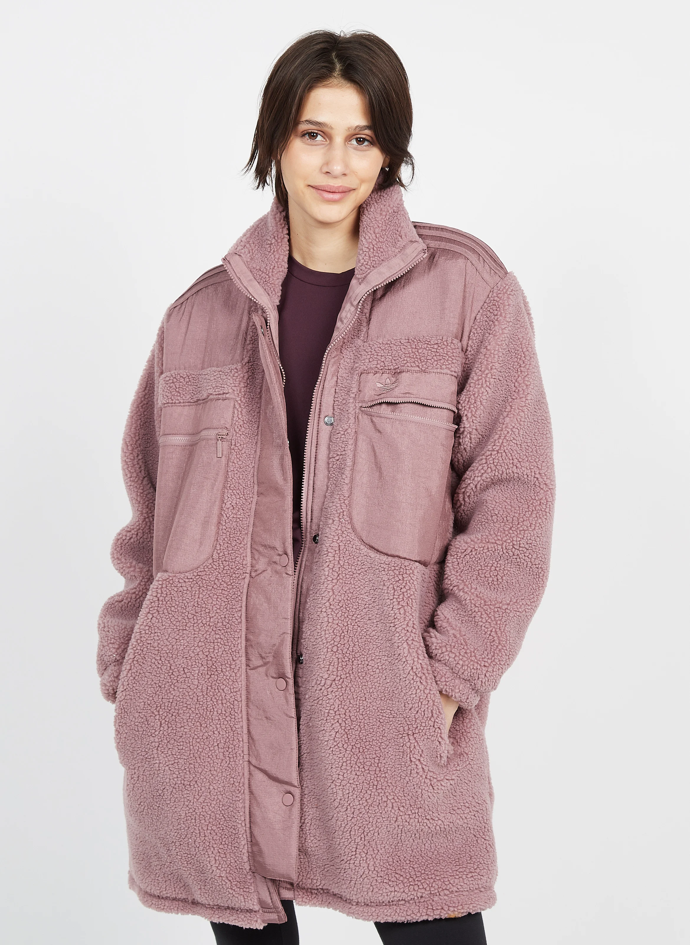 Veste col montant molletonnée en coton| Rose