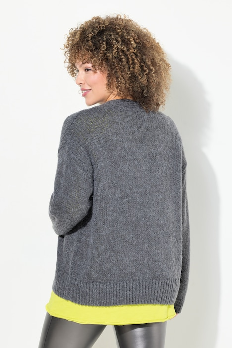 Strickjacke, kurz, Oversized, offene Jacke, Wollanteil
