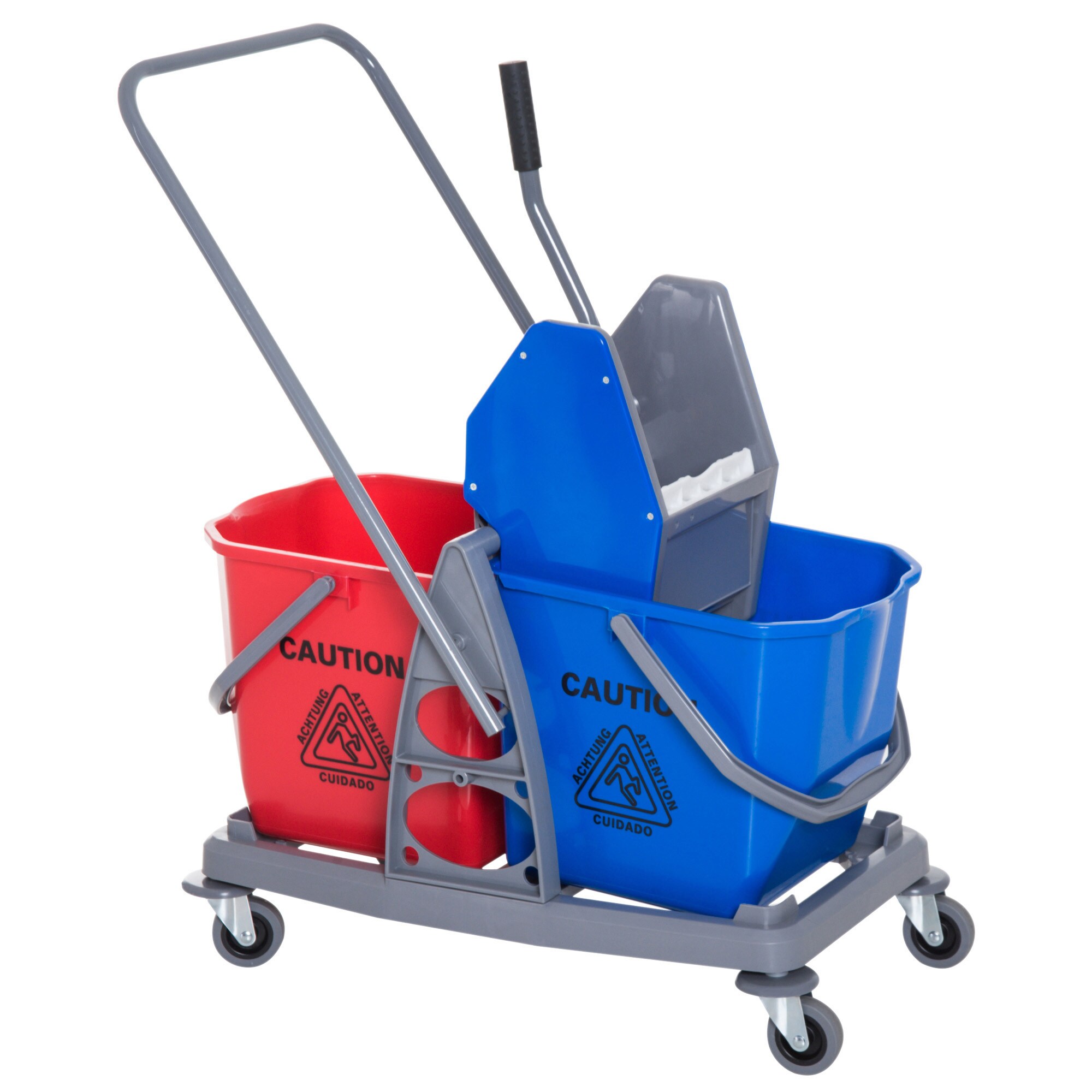 HOMCOM Wischwagen mit 2 Eimern blau, rot 73 x 45 x 92 cm (LxBxH)