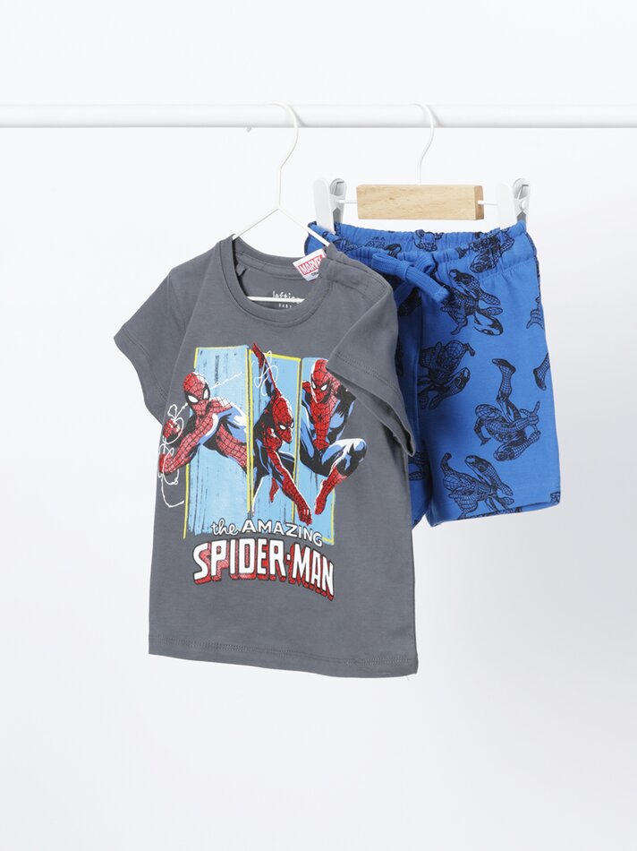 Conjunto de camiseta e bermuda do Homem-Aranha da Marvel - Cinza Antracite
