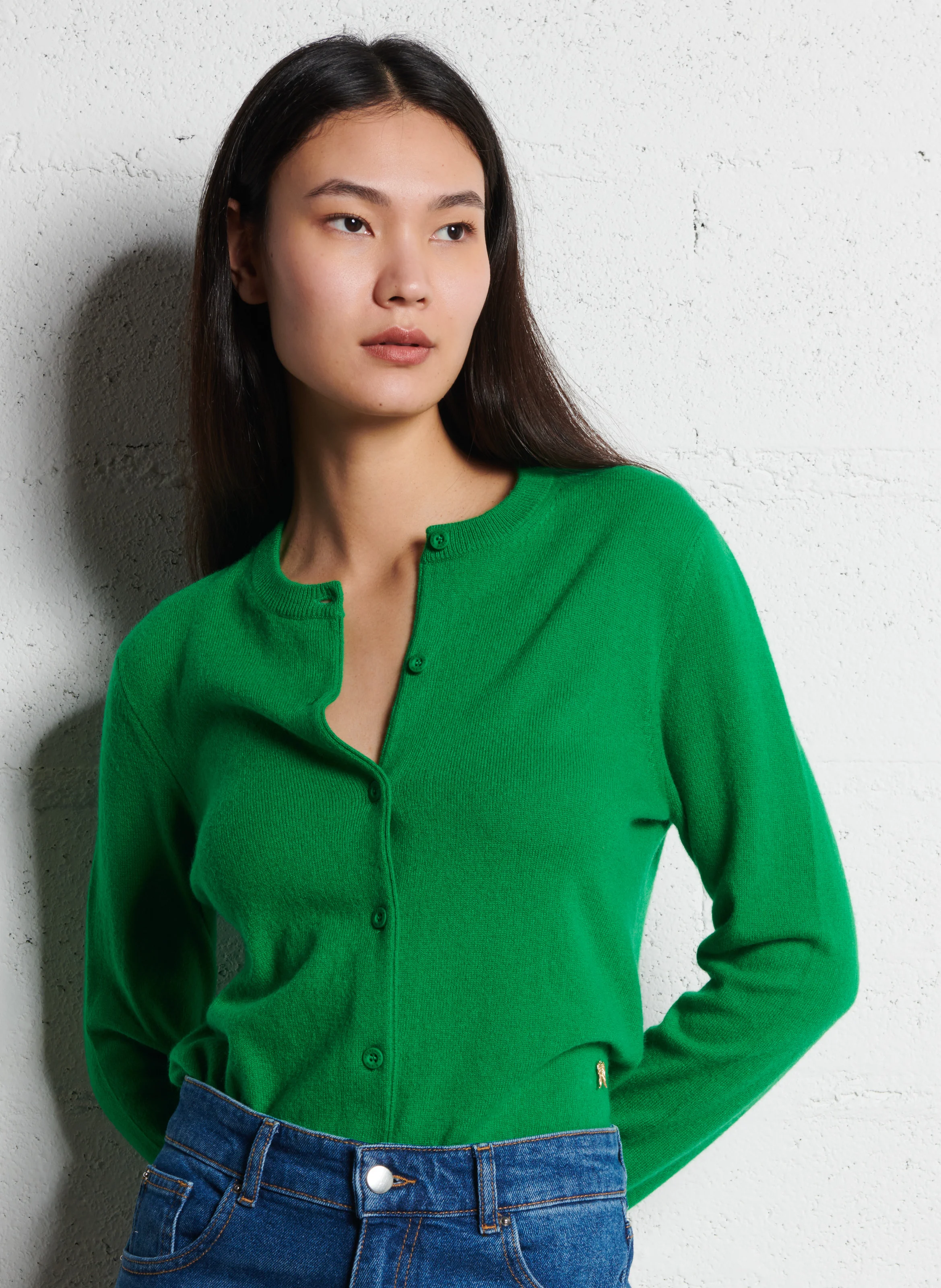 ATIGILET - Gilet col rond droit en cachemire | Vert