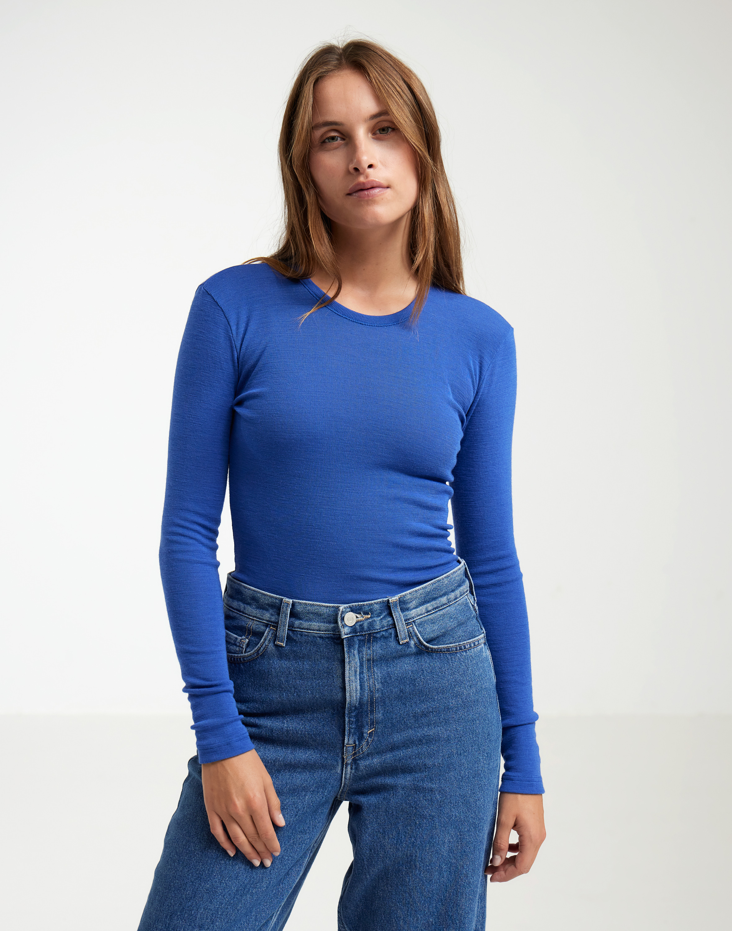 Shirt van merinowol voor dames in Koffie/zwart