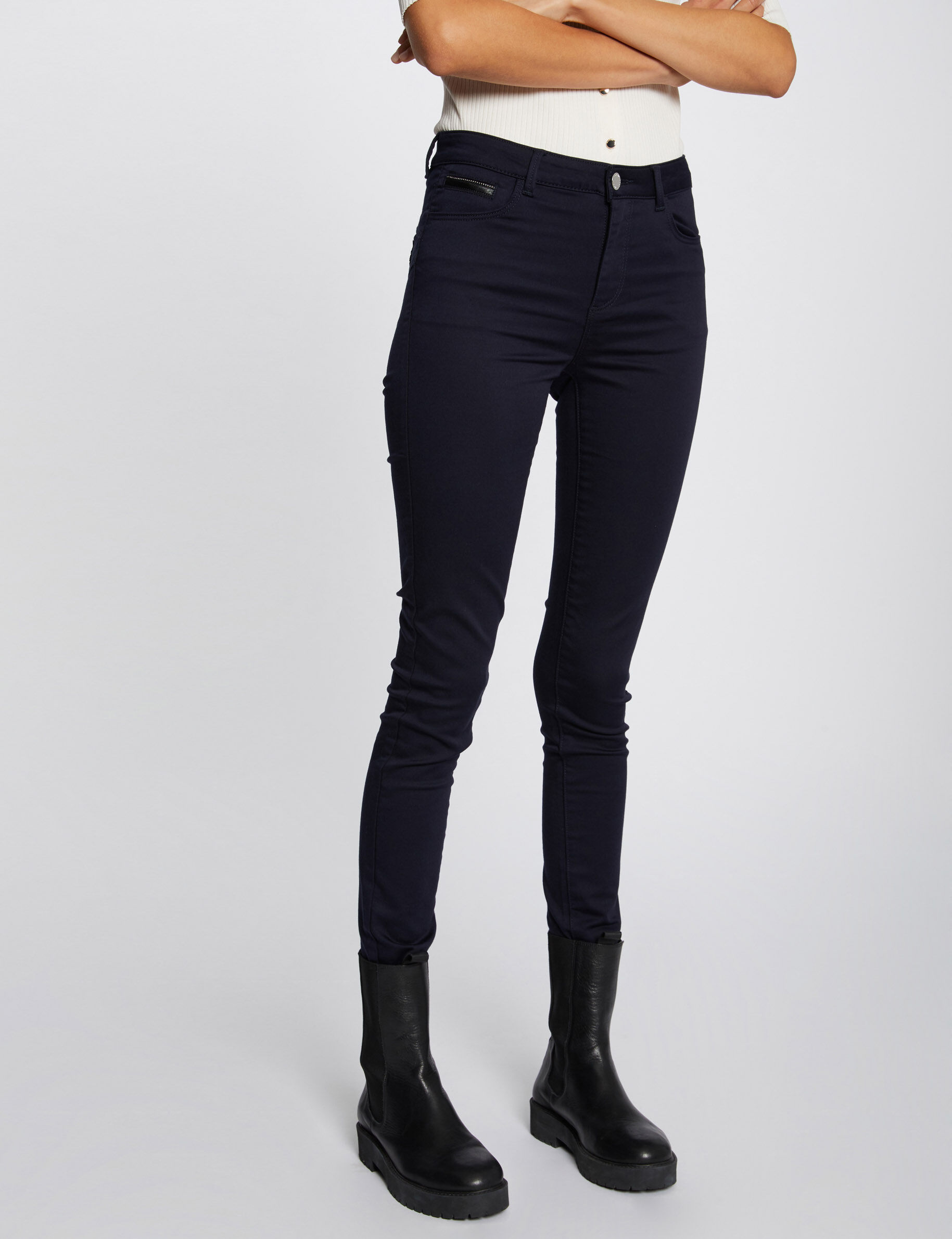Pantalon slim taille standard marine femme - marine