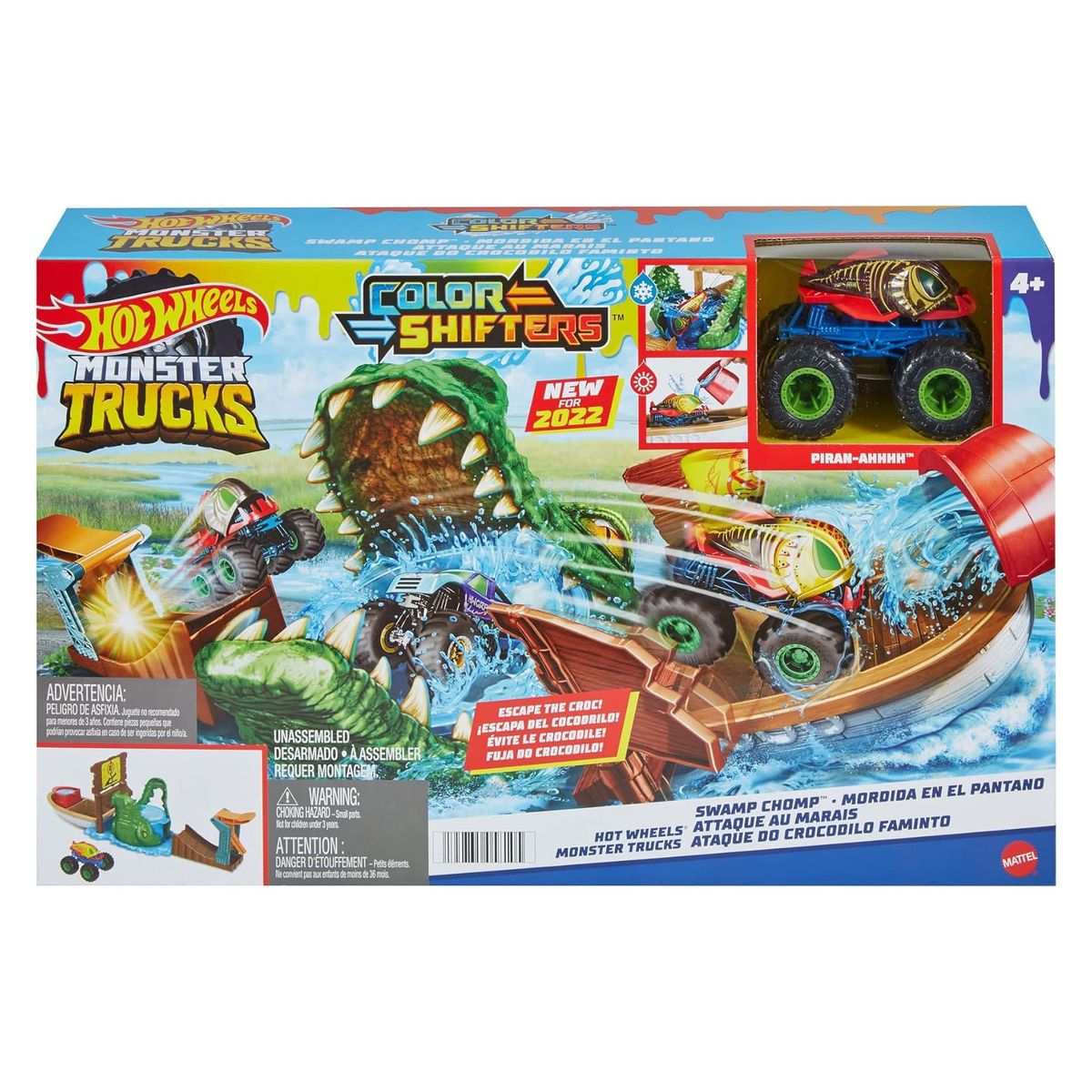 Mattel HGV14 - Hot Wheels - Monster Trucks - Color Shifters - Sumpf-Attacke, Spielset mit einem Farbwechsel-Fahrzeug
