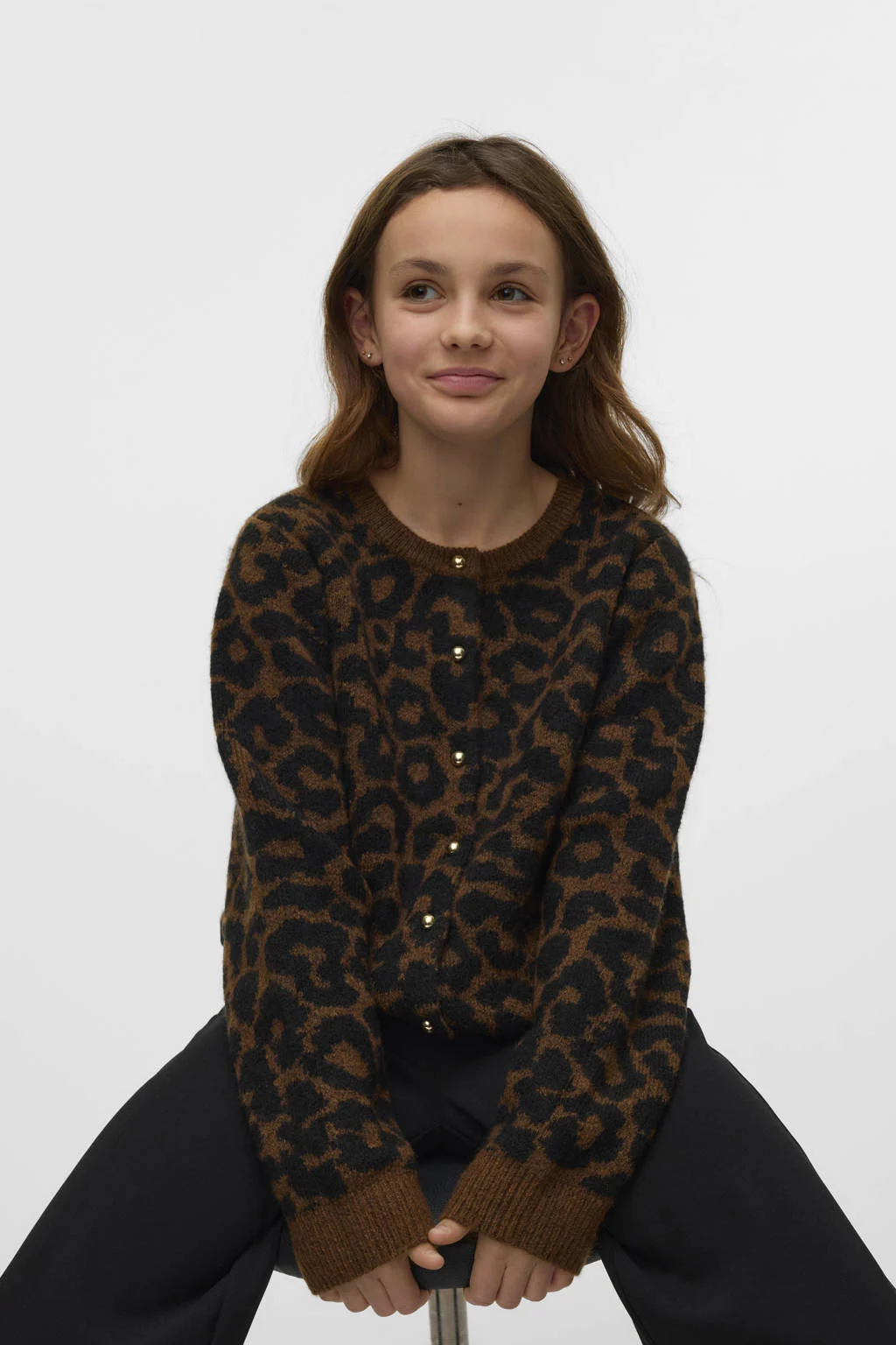 VERO MODA GIRL cardigan donkerbruin gebreid
