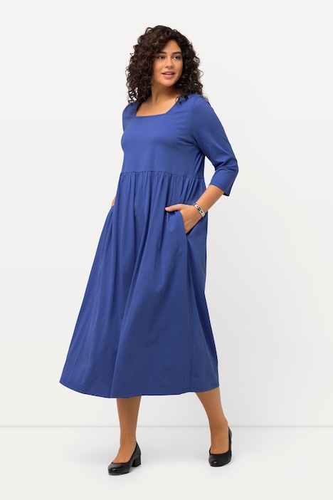Jerseykleid, A-Linie, Carree-Ausschnitt, 3/4-Arm