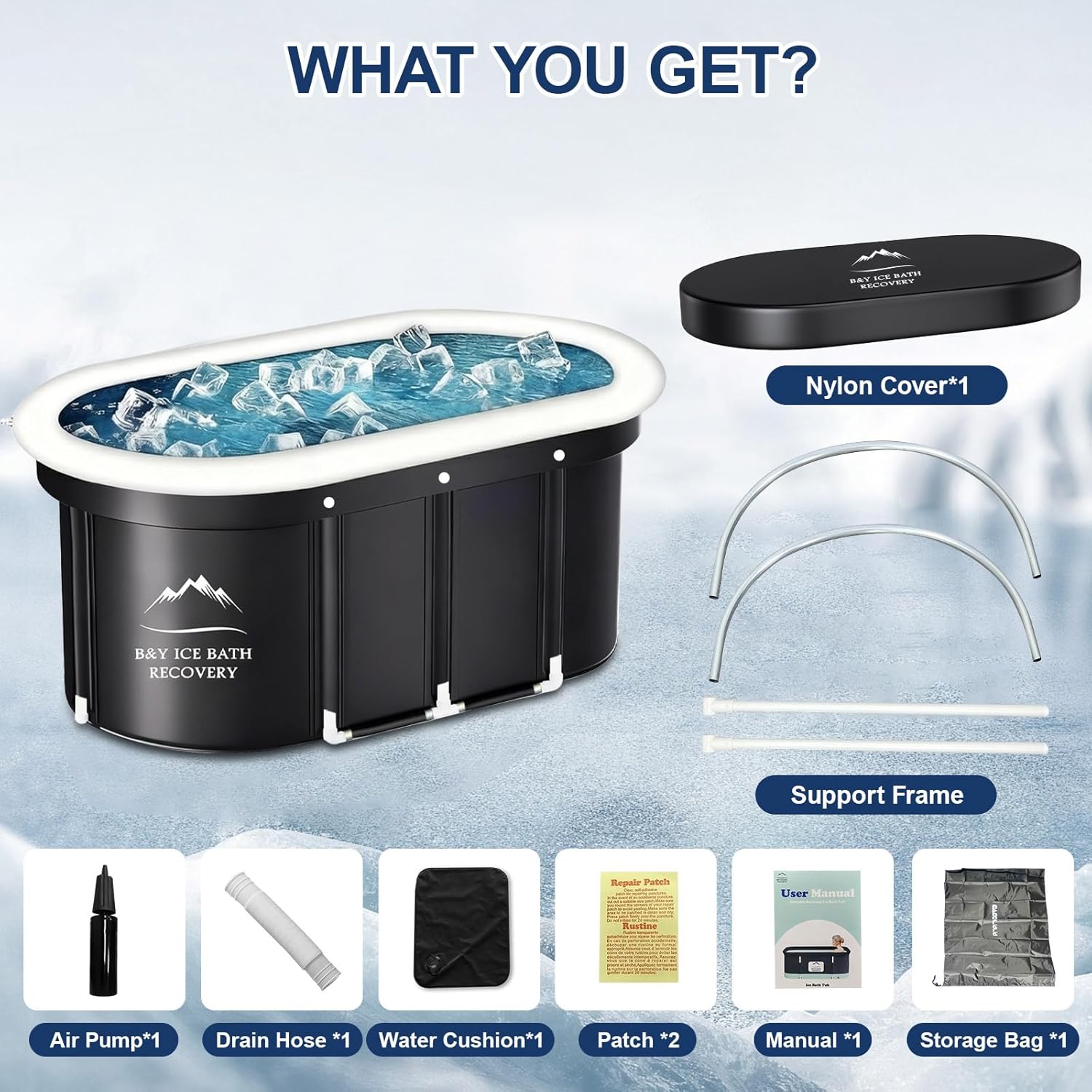 B&Y Ovales Eisbad, Faltbare Badewannen Erwachsene, Isolierte Eistonne für Innen und Außenbereich, Kältetherapie für Sportler Athleten, Ice Bath/Cold Plunge für Zuhause (Schwarz 120x65x65cm)