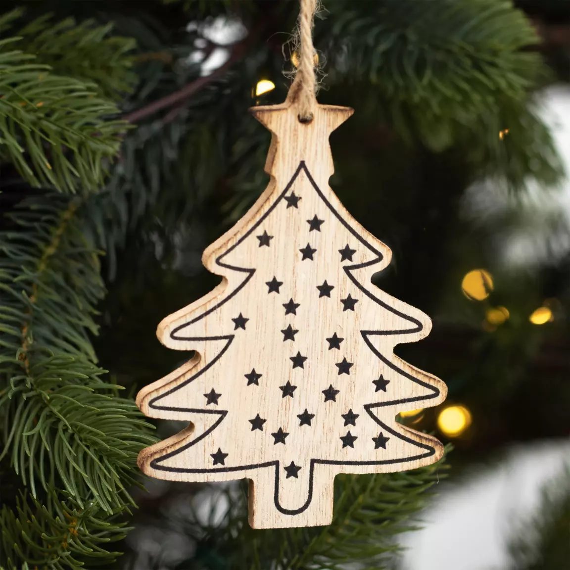Lot de 3 étoiles et sapins à suspendre (H12 cm) Bois Naturel