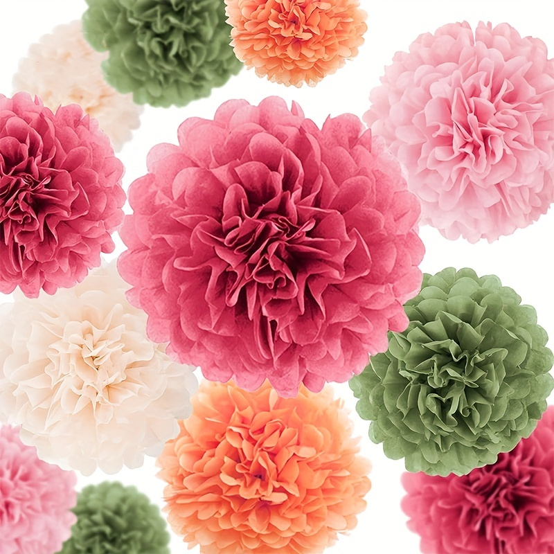 (15-tlg. Set) Papier Pompon's Deko Kreis Girlande Party / Geburtstag / Hochzeit - Grün / Rosa / Pink