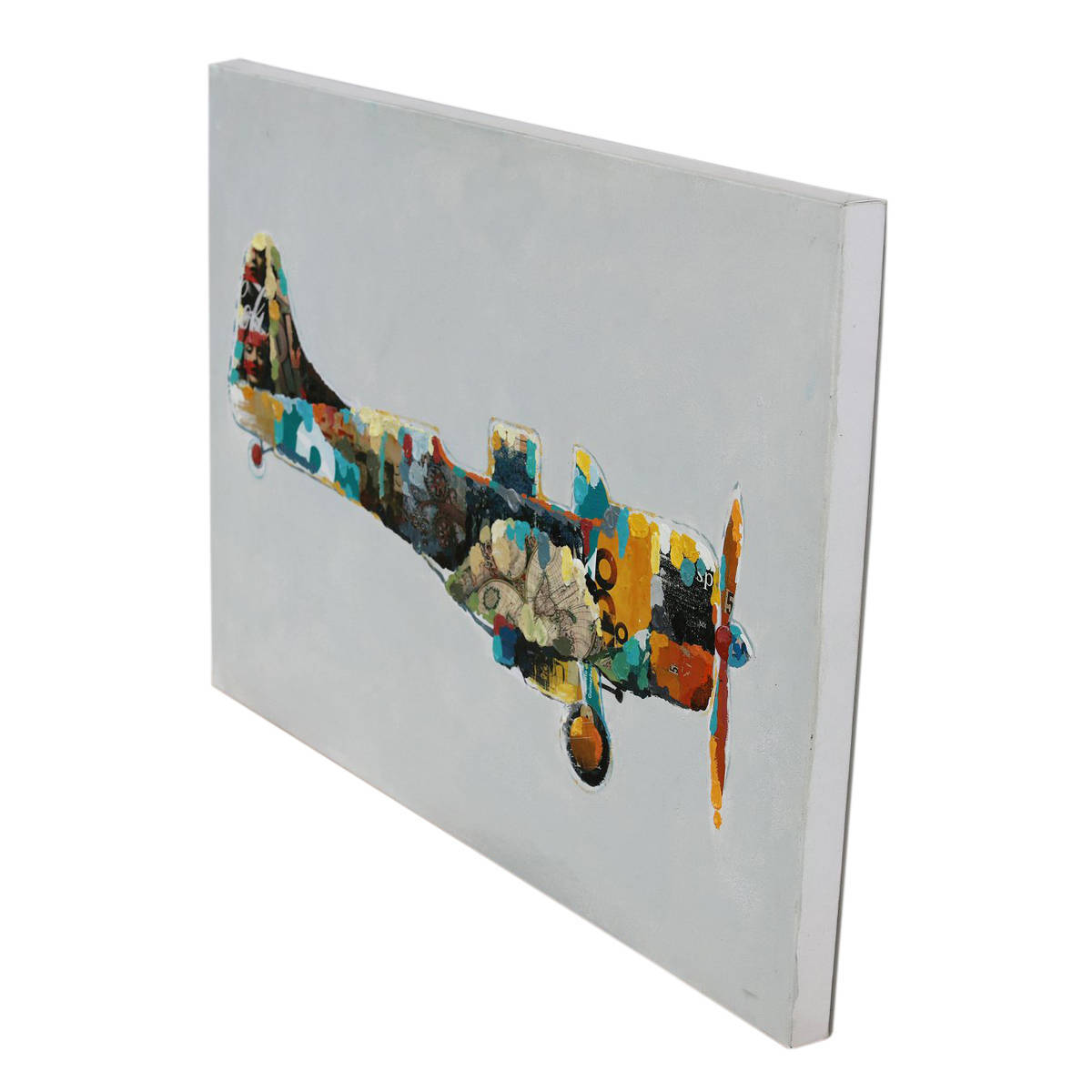 Öl-Wandbild FLUGZEUG - bunt - 90x60 cm