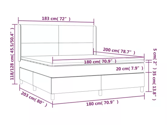 Sommier tapissier et matelas et LED Gris foncé 180x200 cm Tissu