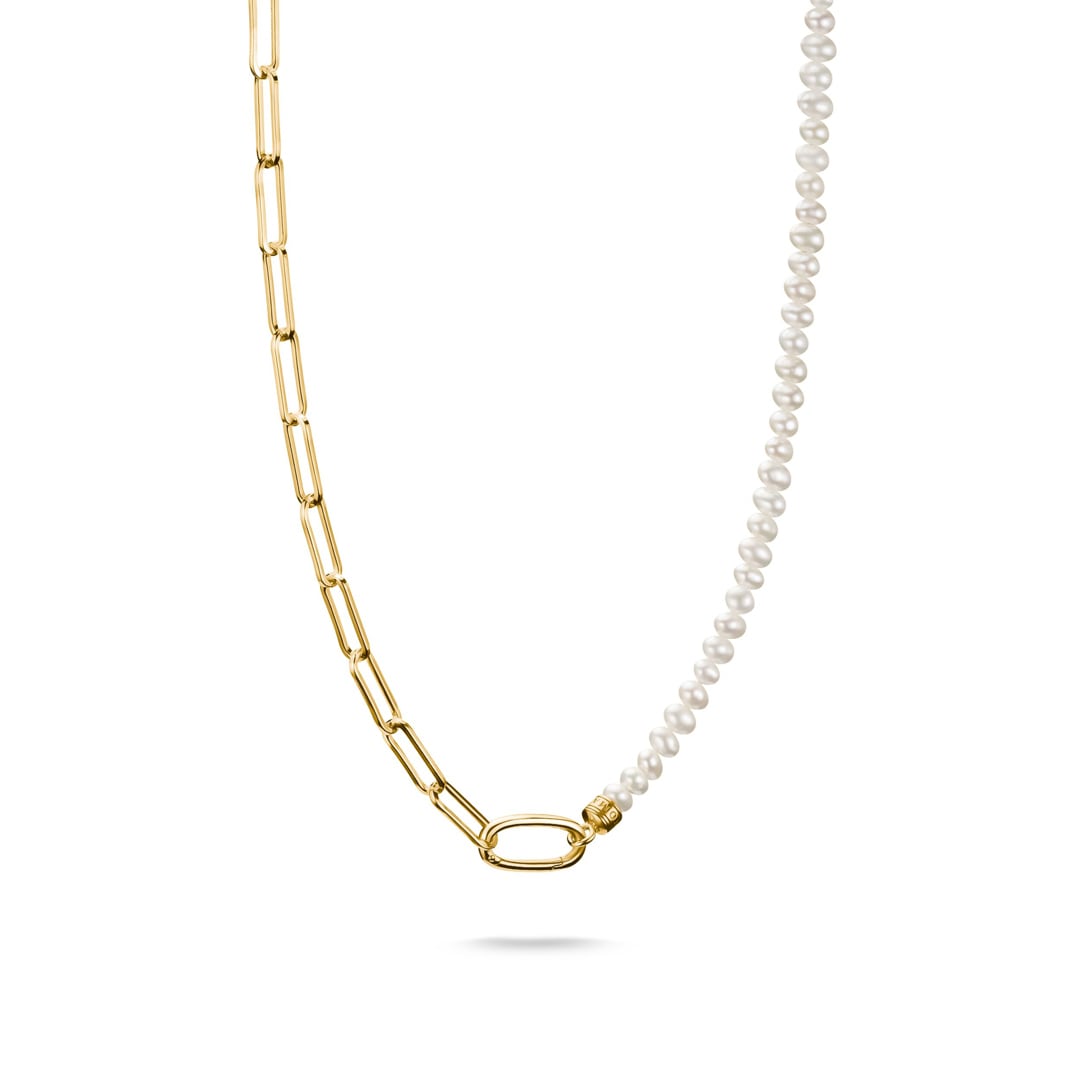 Thomas Sabo Connect Charm-Kette Paperclip und Perlen mit einem Connect Link vergoldet