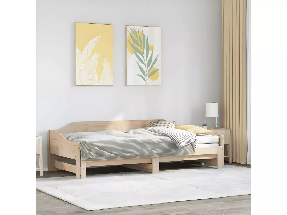 Lit de jour avec lit gigogne 90x200 cm bois de pin massif