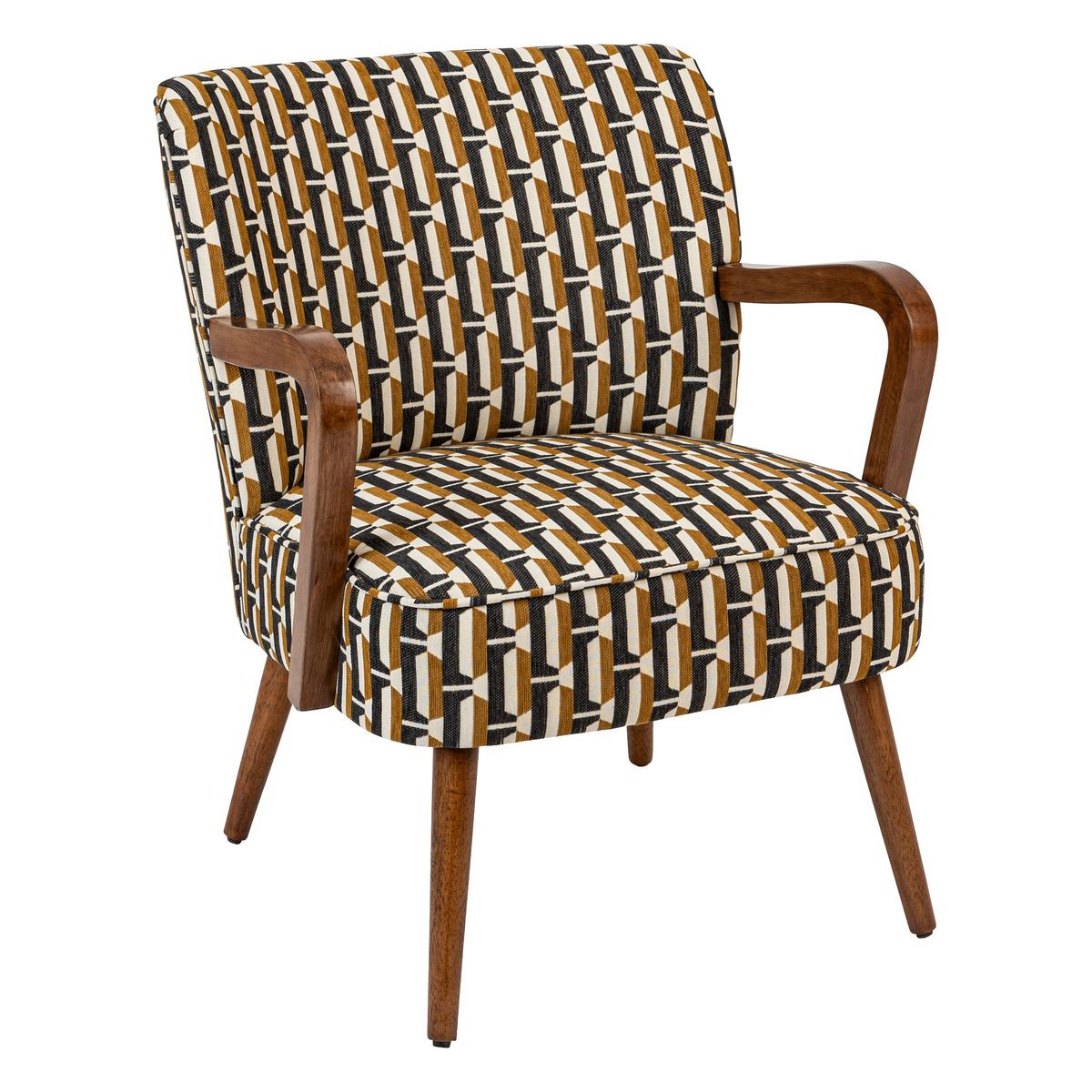 FAUTEUIL AVEC ACCOUDOIRS CHIARA CHENILLE JACQUARD NOIR OCRE