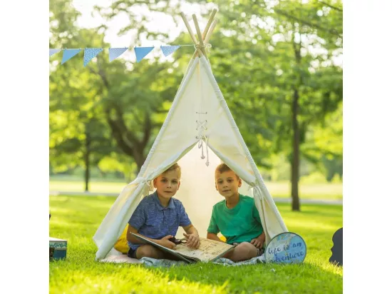 Tipi enfant toile et pin avec coussins de sol Alba
