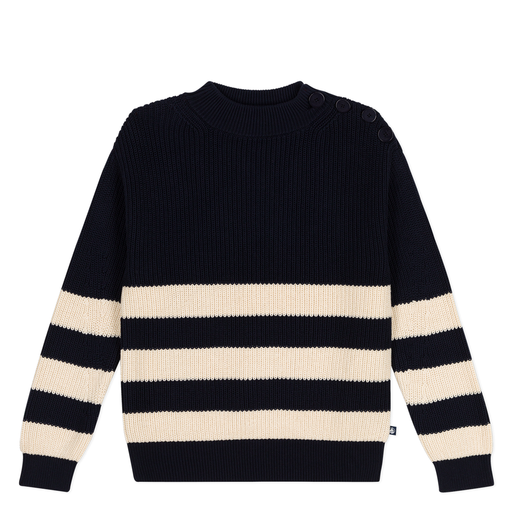 Pull col rond rayé en coton | Bleu