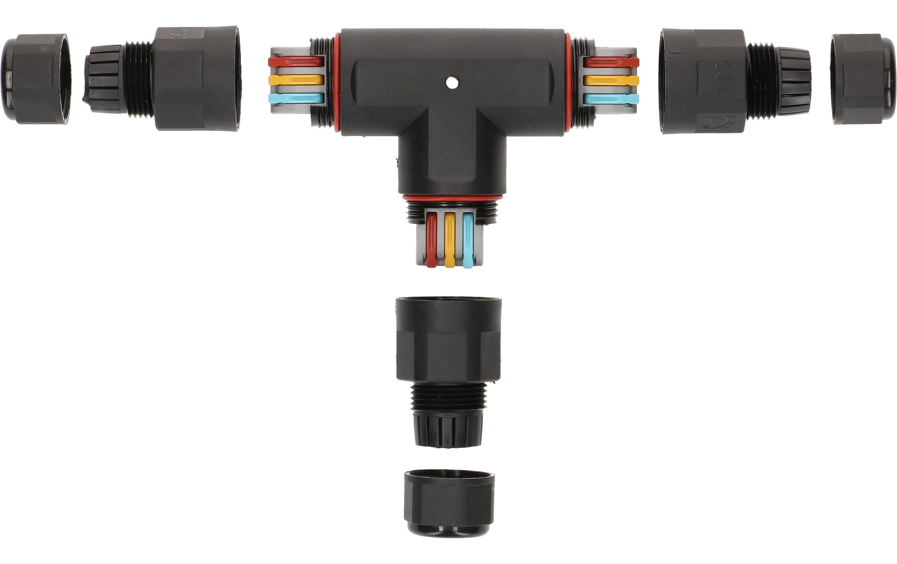 Verbindungsmuffe T-Stück IP68, 6.5 - 11 mm, Schwarz3-fach Kabelverbinder für den Aussenbereich