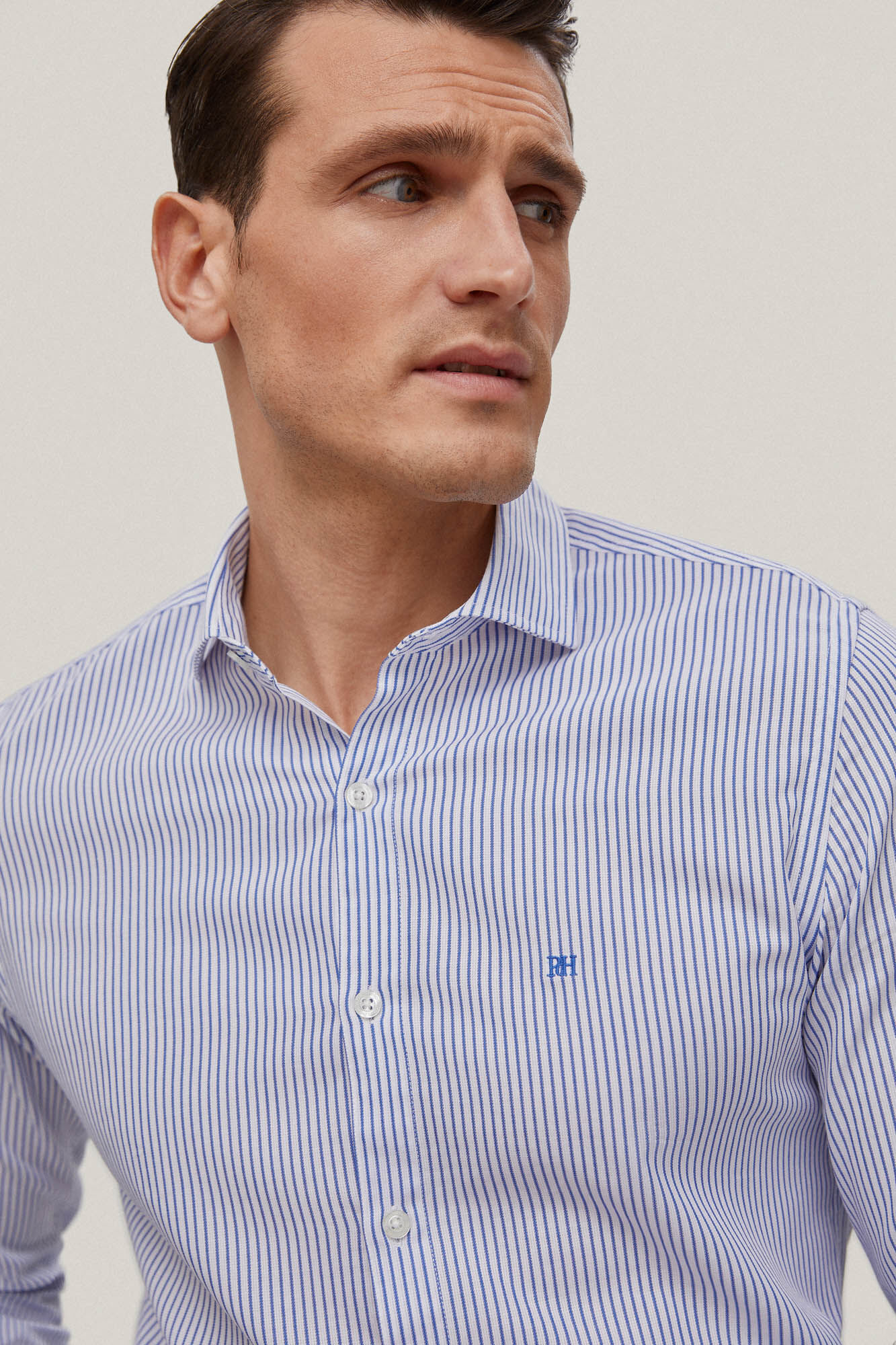 Camisa listrada de corte justo, fácil de passar e resistente a odores - Azul