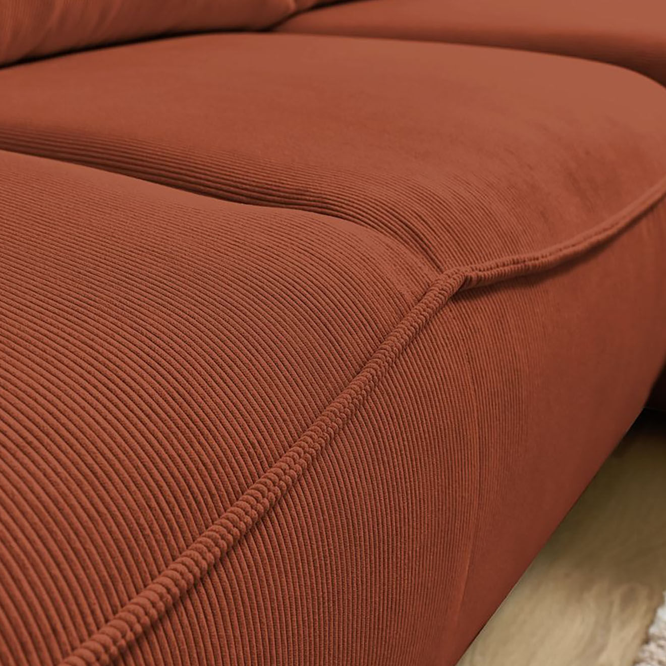 Bobochic Canapé d'angle droit convertible coffre jasmin velours côtelé orange - 256x158x90 cm