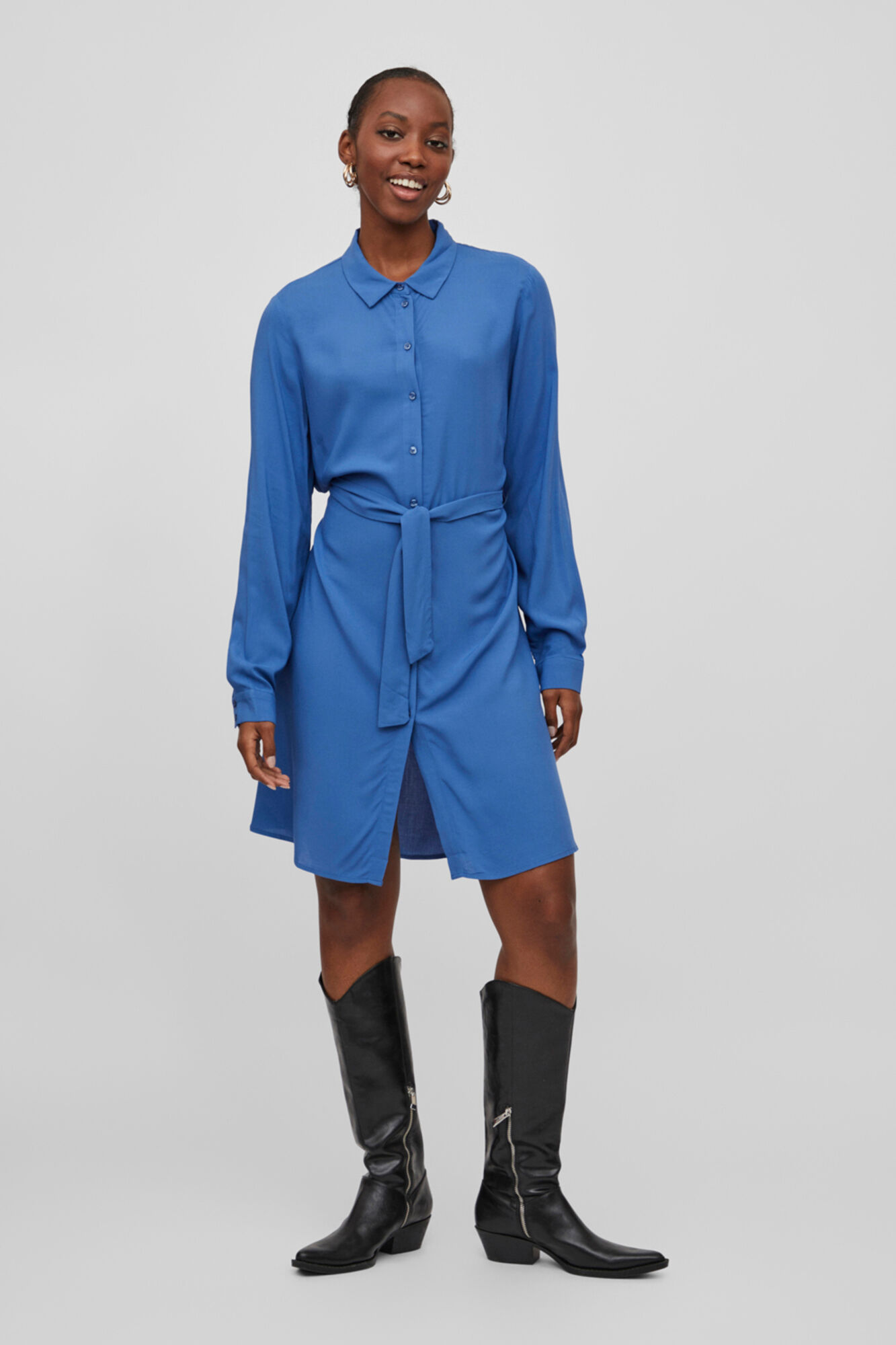 Vestido camisa de manga comprida - Azul