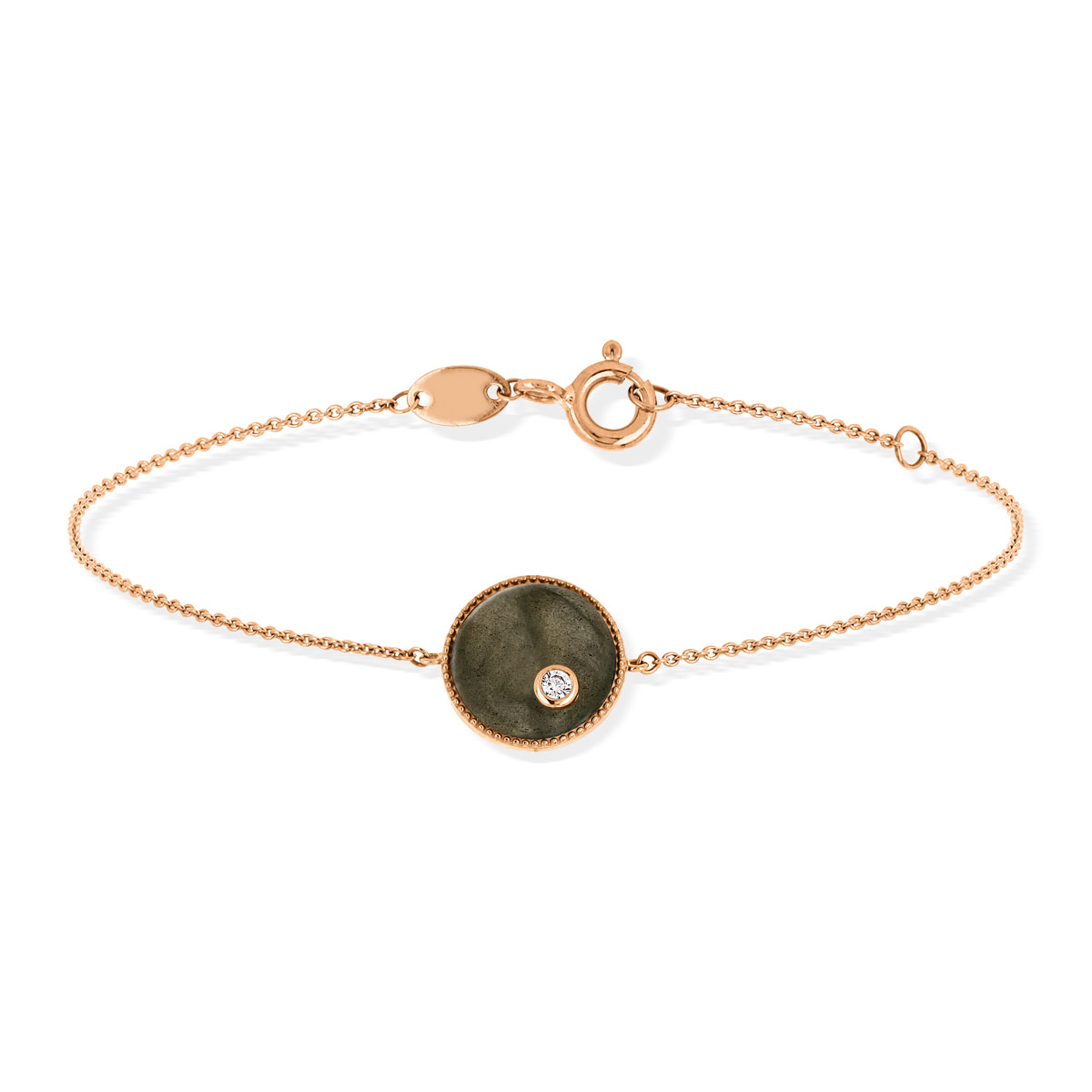 Bracelet or 375 rose labradorite et zirconia