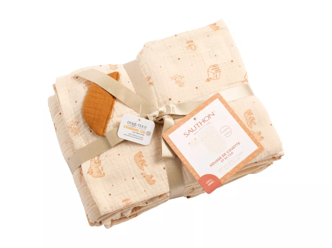 Housse de couette 100x135cm et taie d'oreiller en coton beige