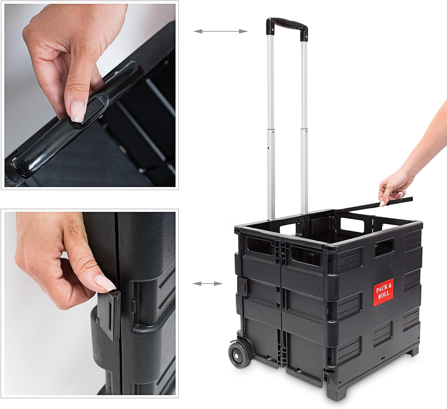 (43x43cm) Klappbarer Einkaufs Trolley Transportbox Shopping Kiste Umzugswagen mit Rädern / Teleskop Griff