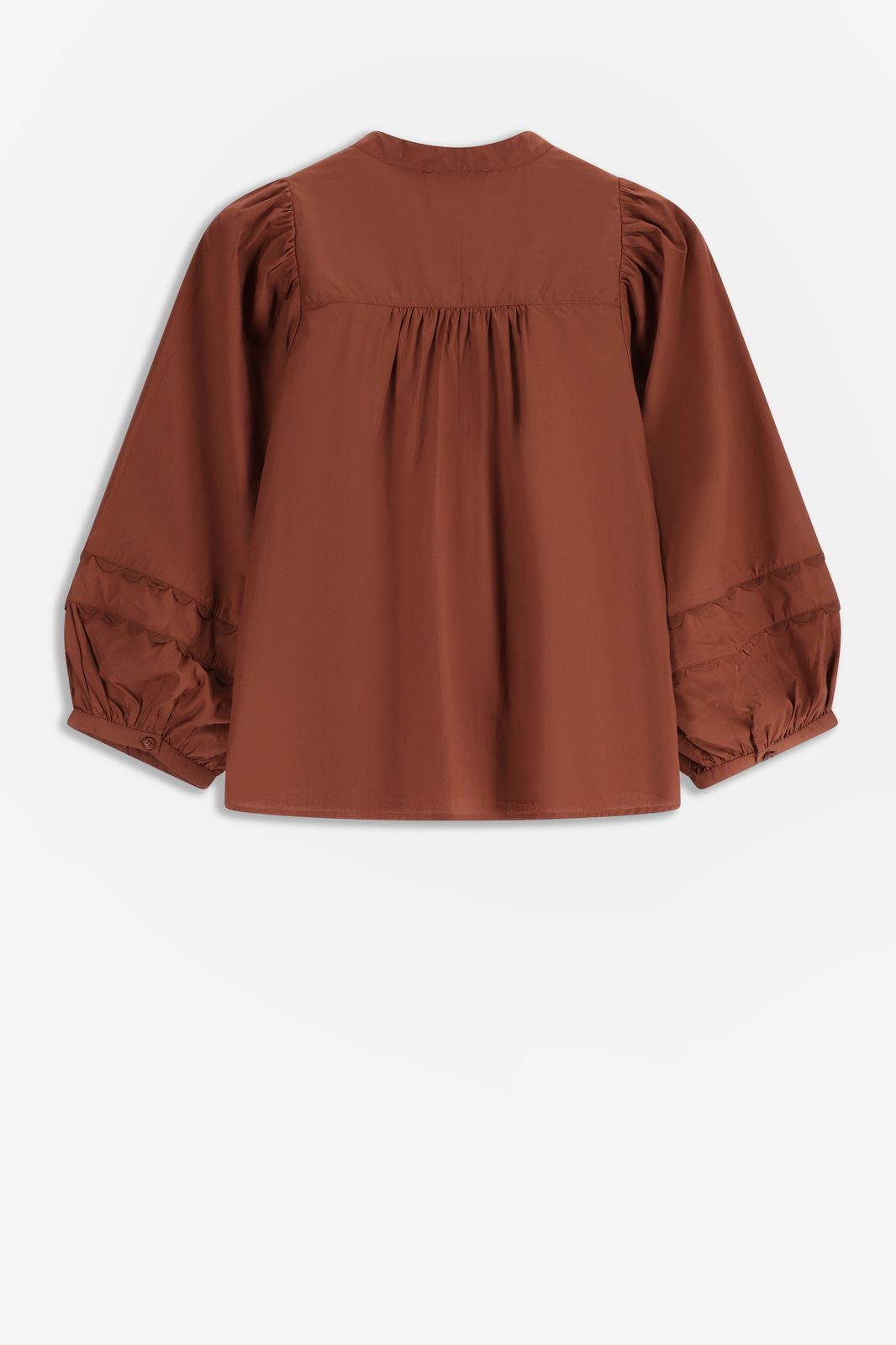 Bruine poplin blouse met pintuck details