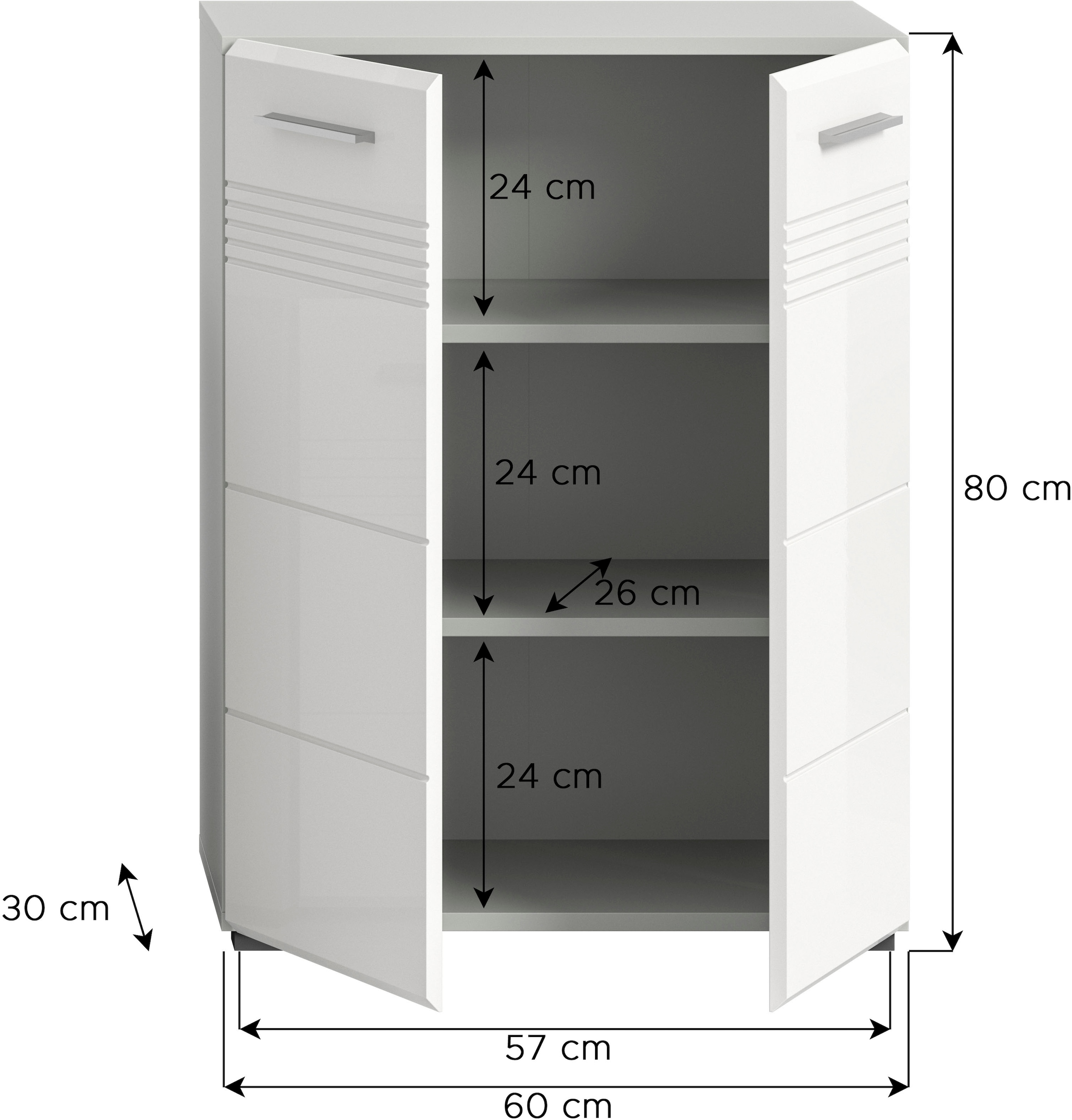 welltime Midischrank »Calcio, Höhe 80 cm, 2 Türen, 2 Einlegeböden, 3 Fächer« MDF Front, Badschrank, Bad-Möbel, Badezimmer