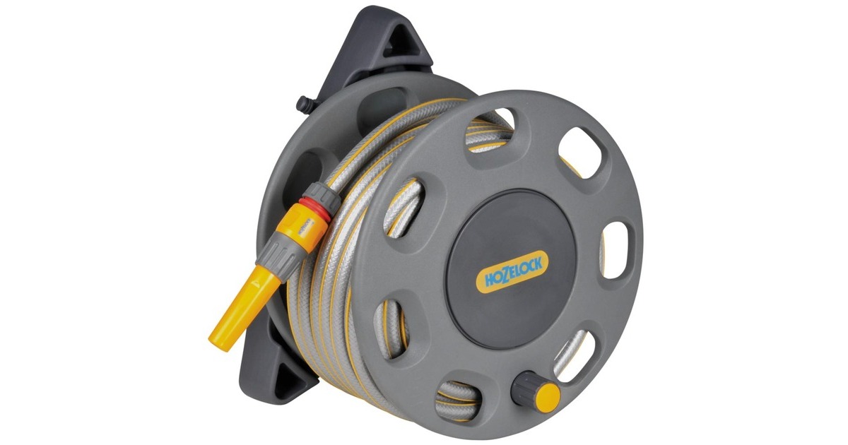Hozelock2422 Lichtgewicht muurhaspel met 15 m slang slanghaspel  (Grijs/geel)