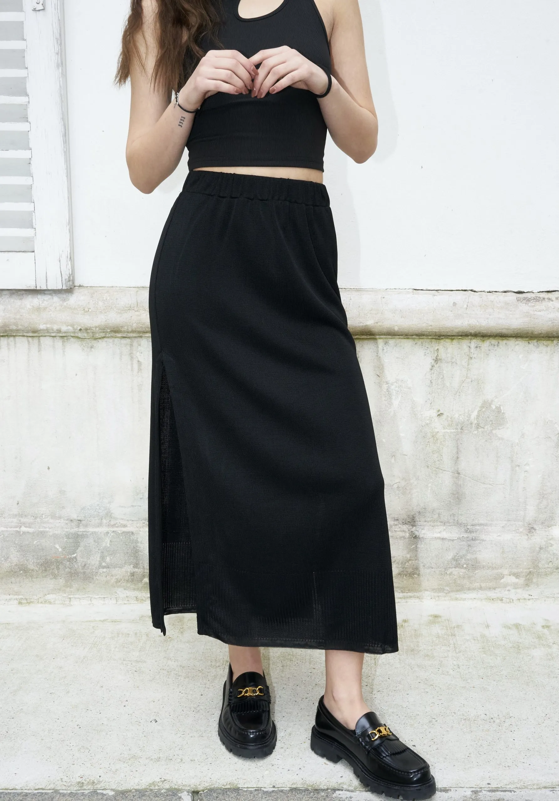 Kirsten - Jupe midi en tricot fendue Erotokritos