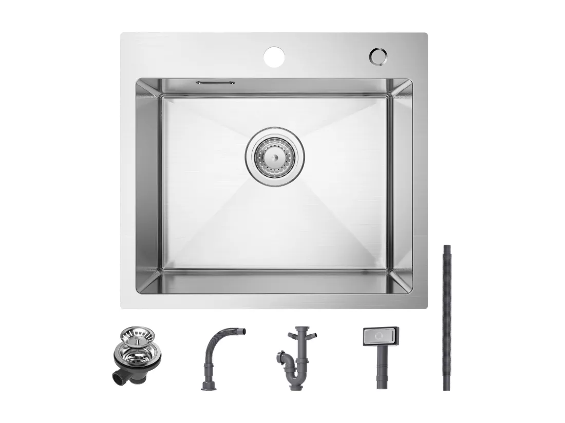Cecipa max 2 en 1 Évier 1 Bac Inox 50 x 45 x 18,5 cm + Robinet de Cuisine Inox Extractible Chrome