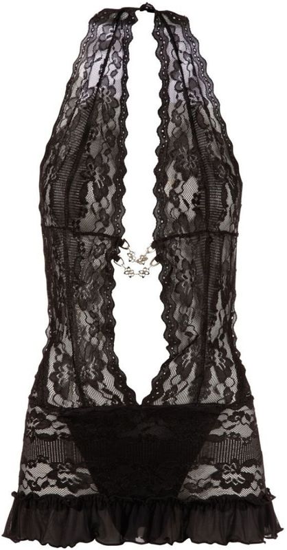 Cottelli Collection – Erotische Jurk met Open Voorzijde met Strass Elementen en Open Kruis – Maat S - Zwart