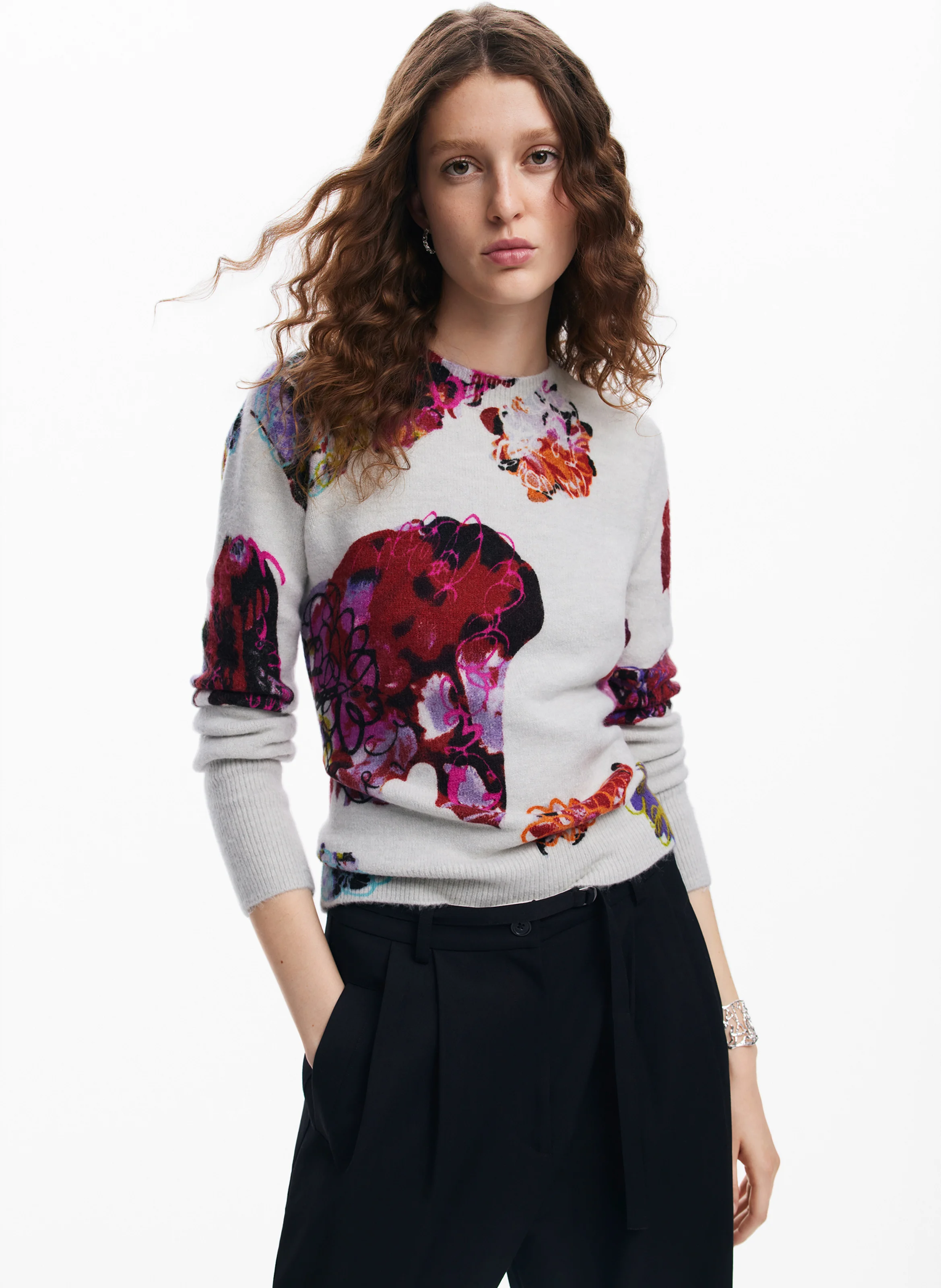 Pull col rond imprimé| Bleu