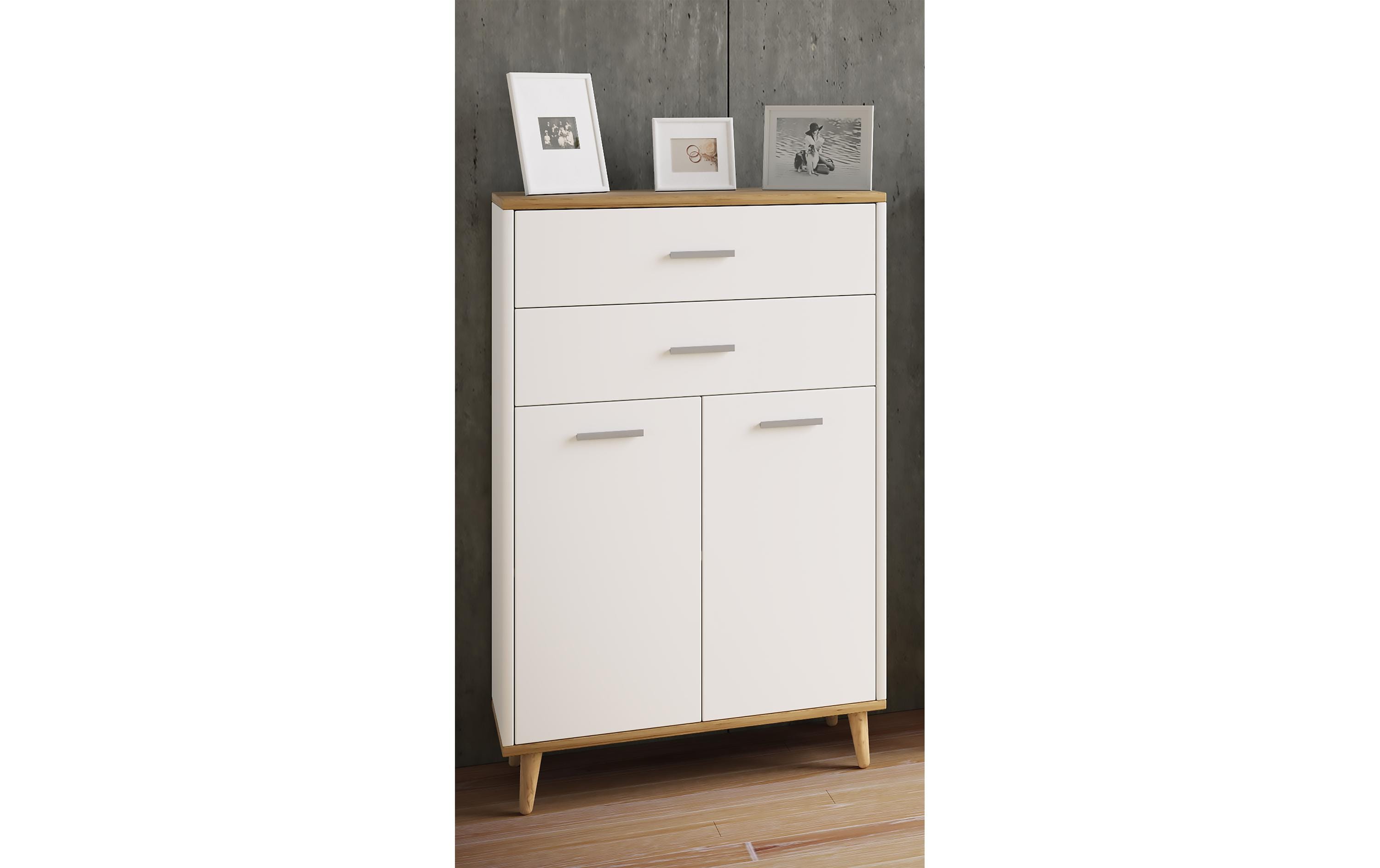 Kommode Lindas 60 x 97 cm, Weiss/Honig-Eiche<br>Aufbewahrungsschrank