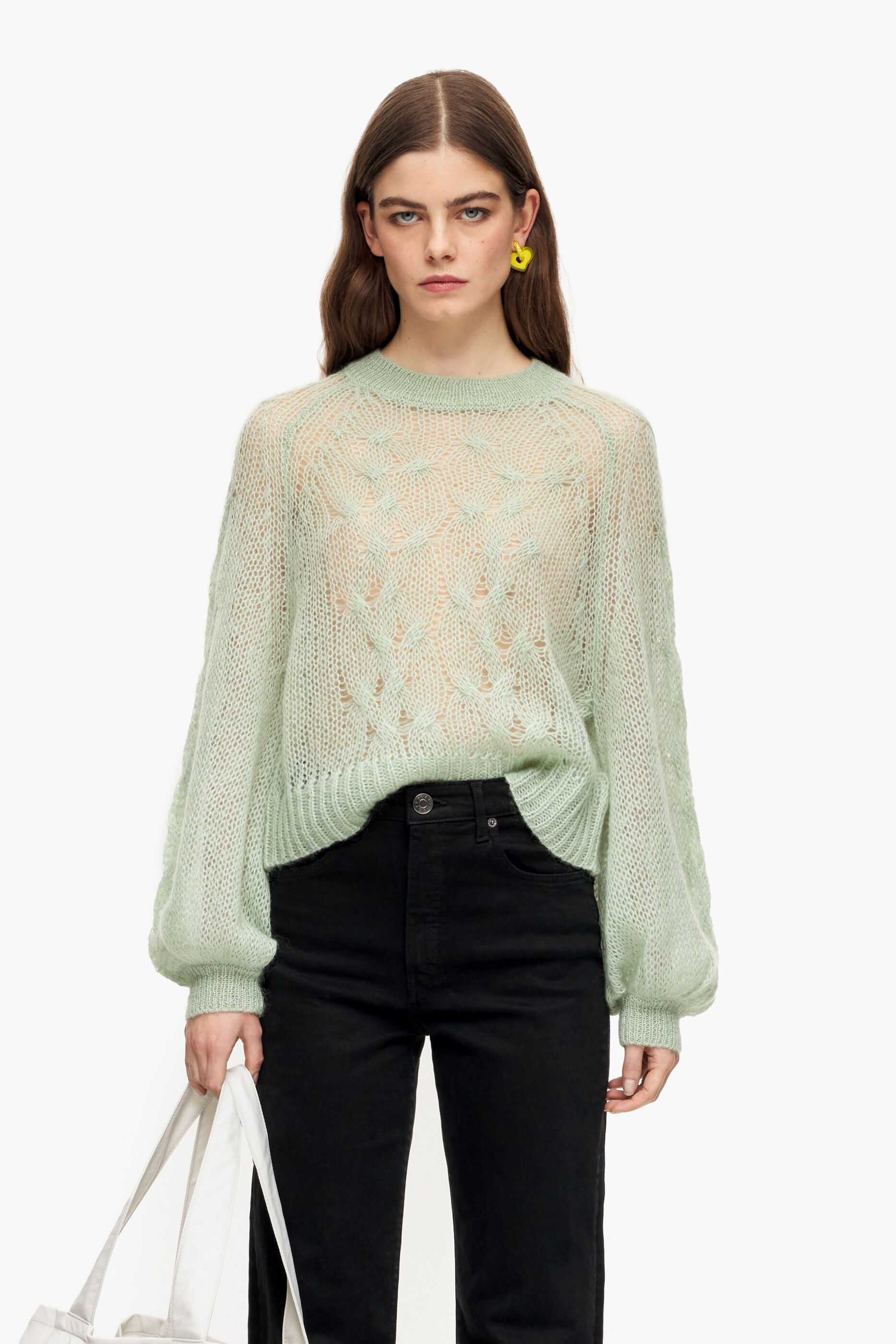 jersey de mohair vazado verde menta
