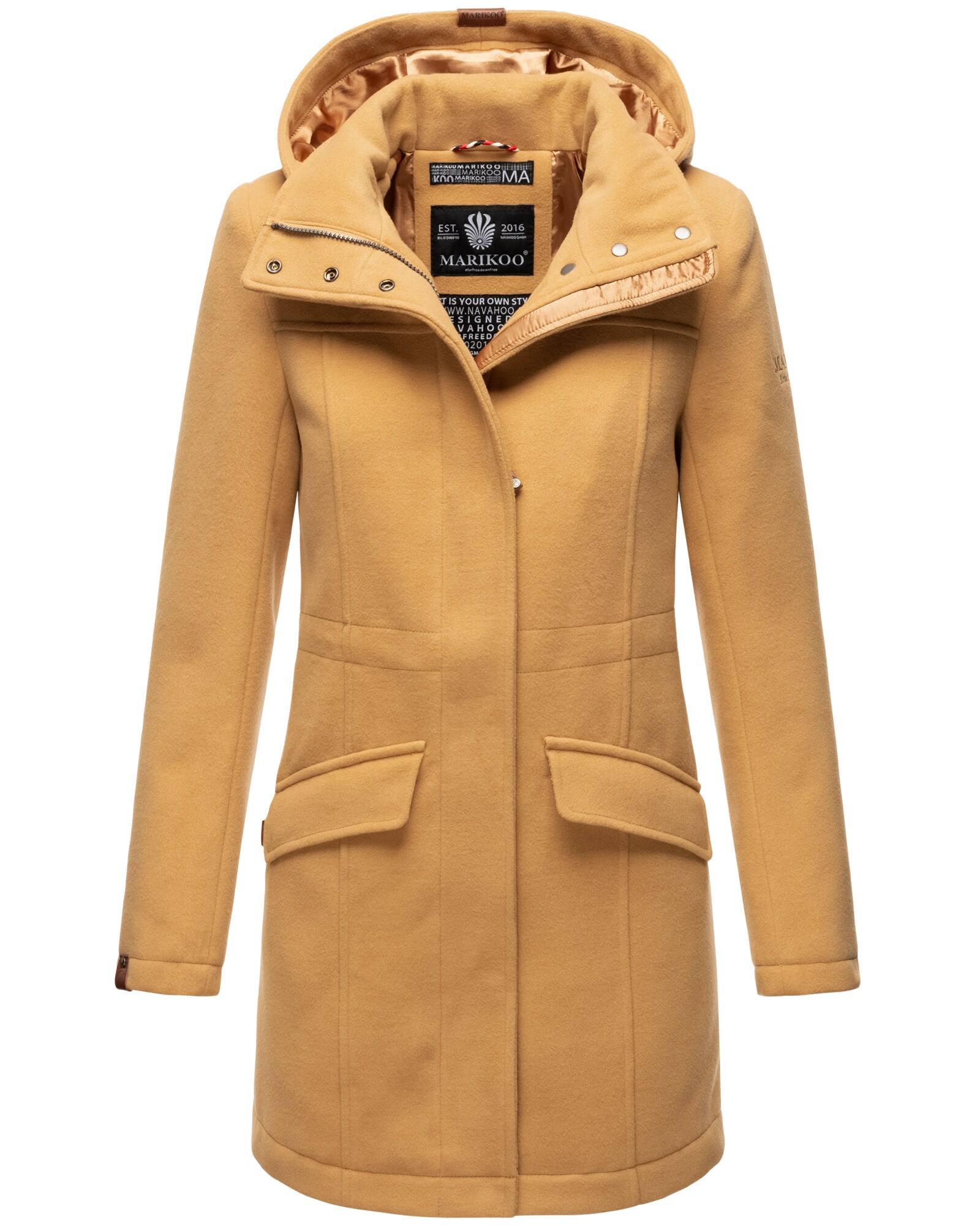 MARIKOO Damen Mantel Winterjacke in Woll Optik mit abnehmbarer Kapuze Leilaniaa