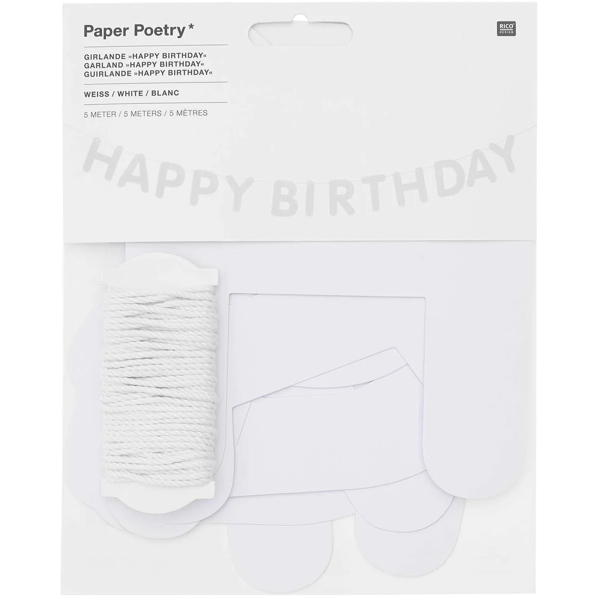 Guirlande Happy Birthday blanche 5 m Rico Design