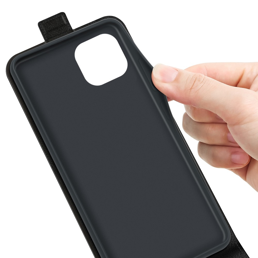 iPhone 14 Leder Tasche Flip Cover Vertikal im Retro Look mit Kartenfach - Schwarz