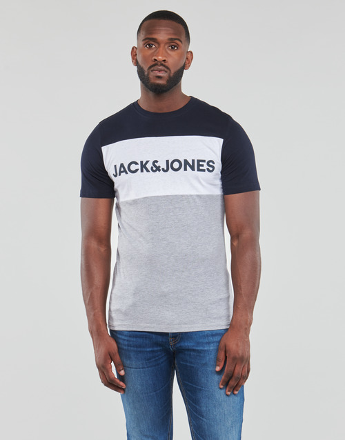 Jack & Jones - JJELOGO BLOCKING TEE - Marine / Gris / Blanc