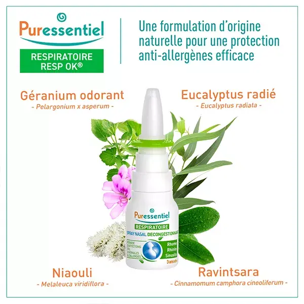 Puressentiel Respiratoire Spray Nasal Décongestionnant aux Huiles Essentielles Bio 15ml