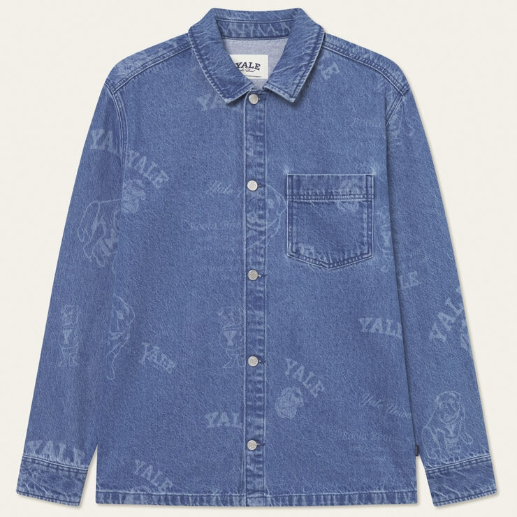Les Deux x Yale Yale Logo Denim Overshirt Lyseblå
